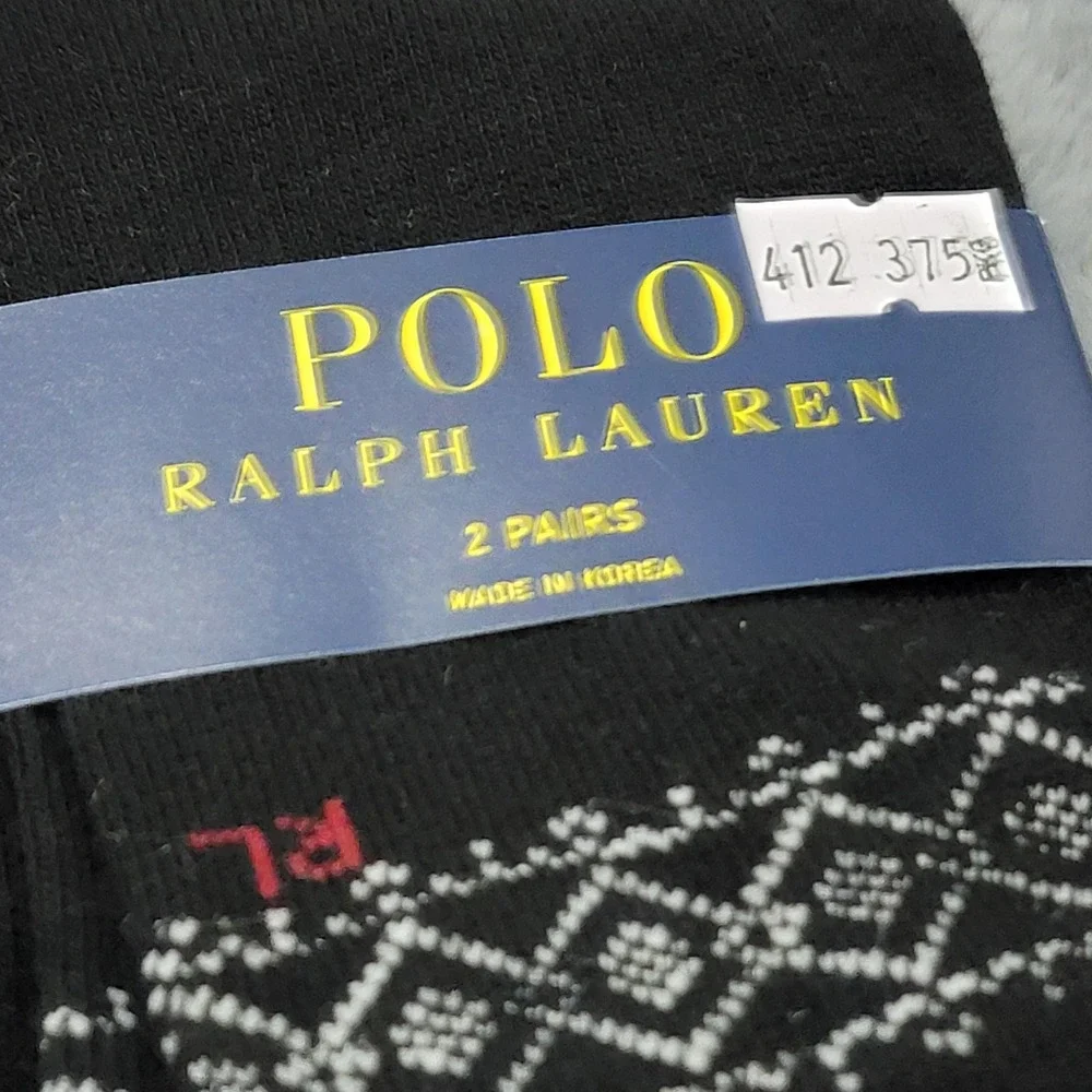 Polo Ralph Lauren Socks Mens 10-13 Black Fair Isle Snowflake‎ 2 Pack Mid Calf